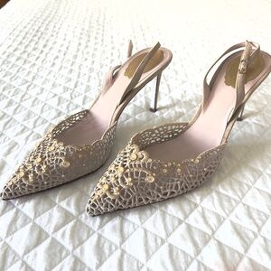 RENE CAOVILLA Ivory Lace Slingback Womens Heels Shoes Size 39 1/2, 9 1/2